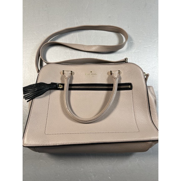 kate spade new york Handbags - Kate Spade Kalen WKRU4074 Beige Pebbled Leather Satchel With Tassel Detail